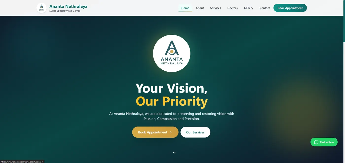 Ananta Nethralaya — the eye clinic's website, live